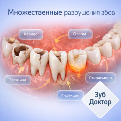 Множественные разрушения зубов