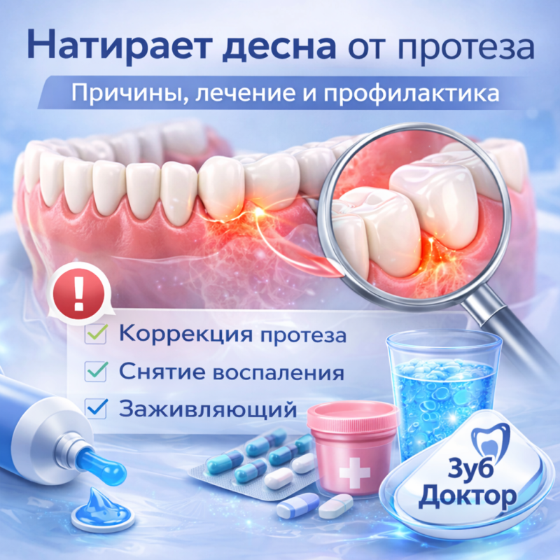 Если съёмный протез натирает десну дольше нескольких дней, терпеть боль нельзя Если съёмный протез натирает десну дольше нескольких дней, терпеть боль нельзя