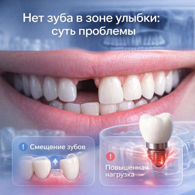 Нет зуба в зоне улыбки