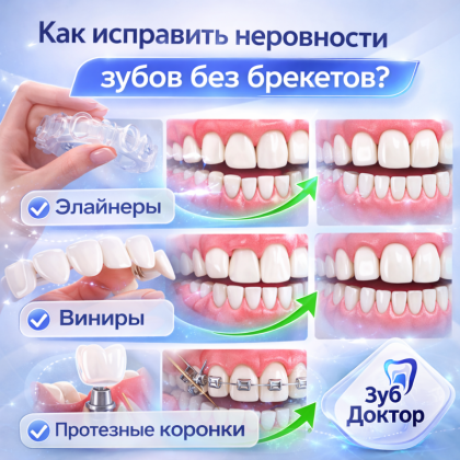 Как можно исправить неровности зубов без брекетов?