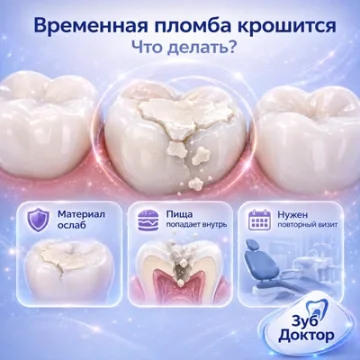 Временная пломба крошится: что делать до визита