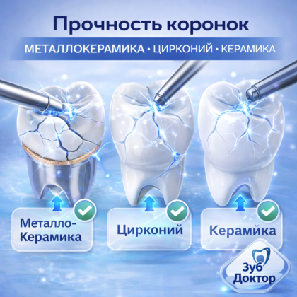 Прочность коронок: металлокерамика, цирконий, керамика