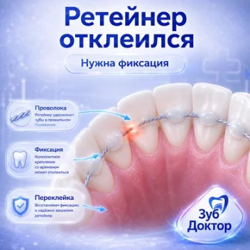 Ретейнер отклеился с одного зуба: что делать