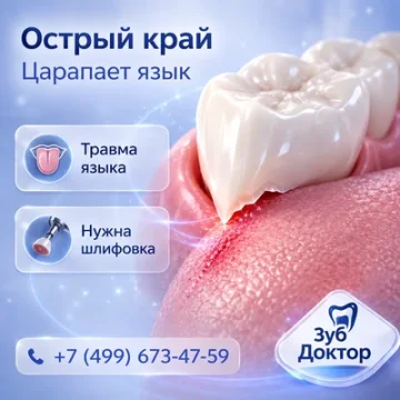 Острый край зуба царапает язык: что можно сделать