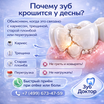 Зуб крошится у десны