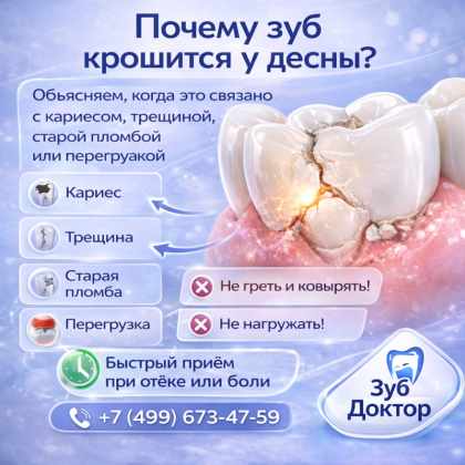 Зуб крошится у десны