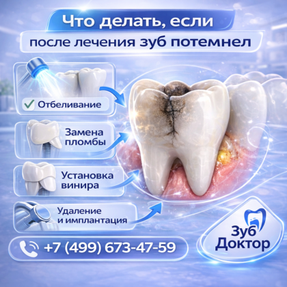 После лечения зуб потемнел