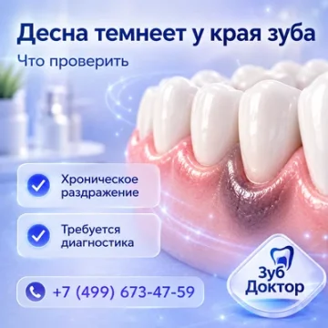 Десна темнеет у края зуба: что проверить