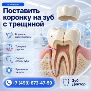 Поставить коронку на зуб с большой трещиной